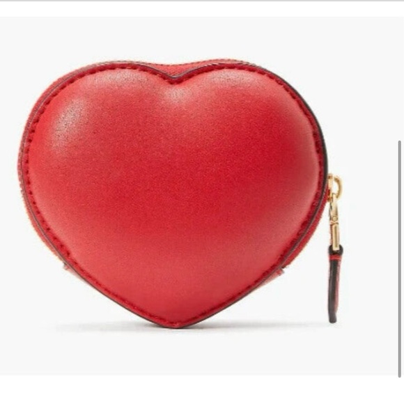 Kate Spade Amour red leather heart coin case with gold chain detail with box - Picture 4 of 13